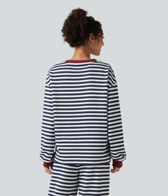 Round Neck Long Sleeve Striped Lounging Sweatshirt