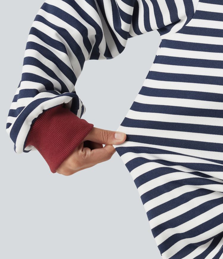 Round Neck Long Sleeve Striped Lounging Sweatshirt