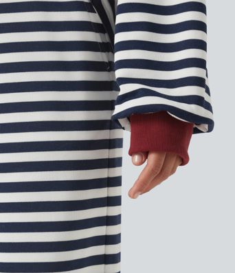 Round Neck Long Sleeve Striped Lounging Sweatshirt