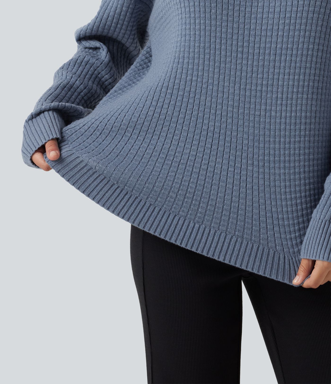 Round Neck Long Sleeve Curved Hem Work Sweater Round Neck Long Sleeve Curved Hem Work Sweater