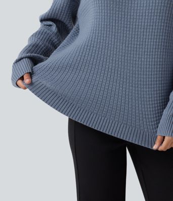 Round Neck Long Sleeve Curved Hem Work Sweater Round Neck Long Sleeve Curved Hem Work Sweater