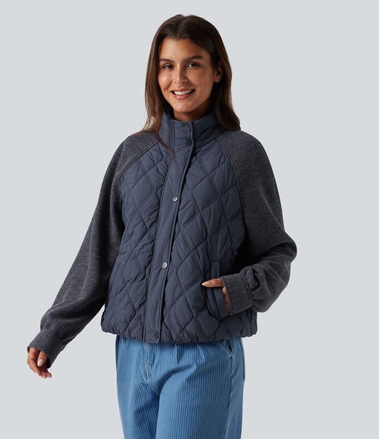 High Neck Long Sleeve Raglan Casual Padded Jacket with Pockets High Neck Long Sleeve Raglan Casual Padded Jacket with Pockets