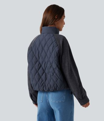 High Neck Long Sleeve Raglan Casual Padded Jacket with Pockets High Neck Long Sleeve Raglan Casual Padded Jacket with Pockets