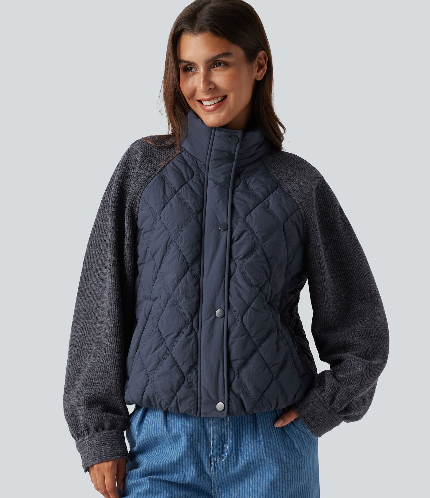 High Neck Long Sleeve Raglan Casual Padded Jacket with Pockets High Neck Long Sleeve Raglan Casual Padded Jacket with Pockets
