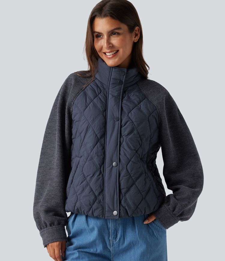 High Neck Long Sleeve Raglan Casual Padded Jacket with Pockets High Neck Long Sleeve Raglan Casual Padded Jacket with Pockets