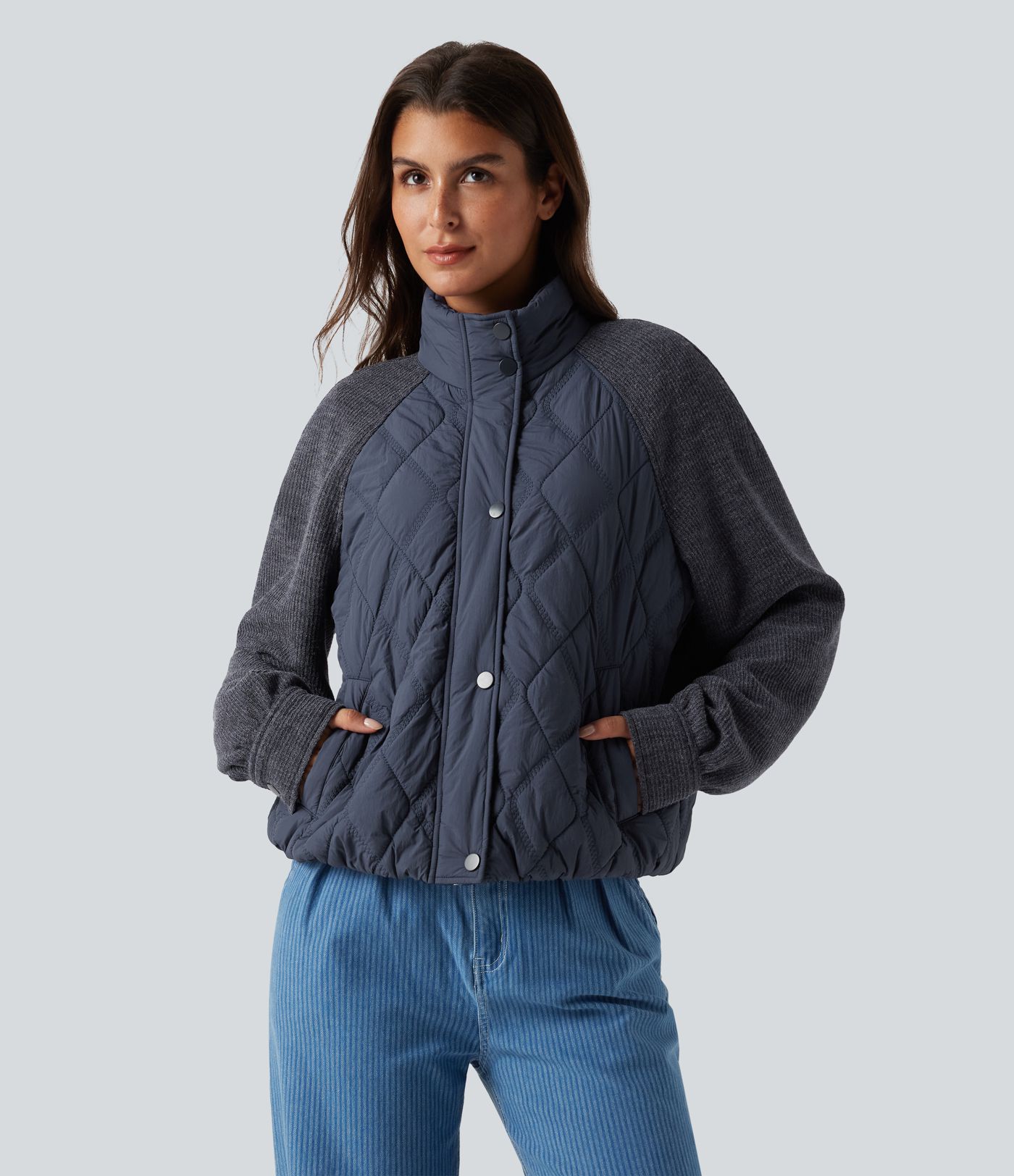 High Neck Long Sleeve Raglan Casual Padded Jacket with Pockets High Neck Long Sleeve Raglan Casual Padded Jacket with Pockets