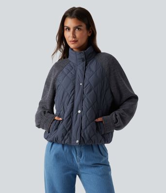 High Neck Long Sleeve Raglan Casual Padded Jacket with Pockets High Neck Long Sleeve Raglan Casual Padded Jacket with Pockets