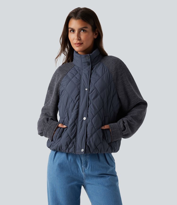 High Neck Long Sleeve Raglan Casual Padded Jacket with Pockets High Neck Long Sleeve Raglan Casual Padded Jacket with Pockets