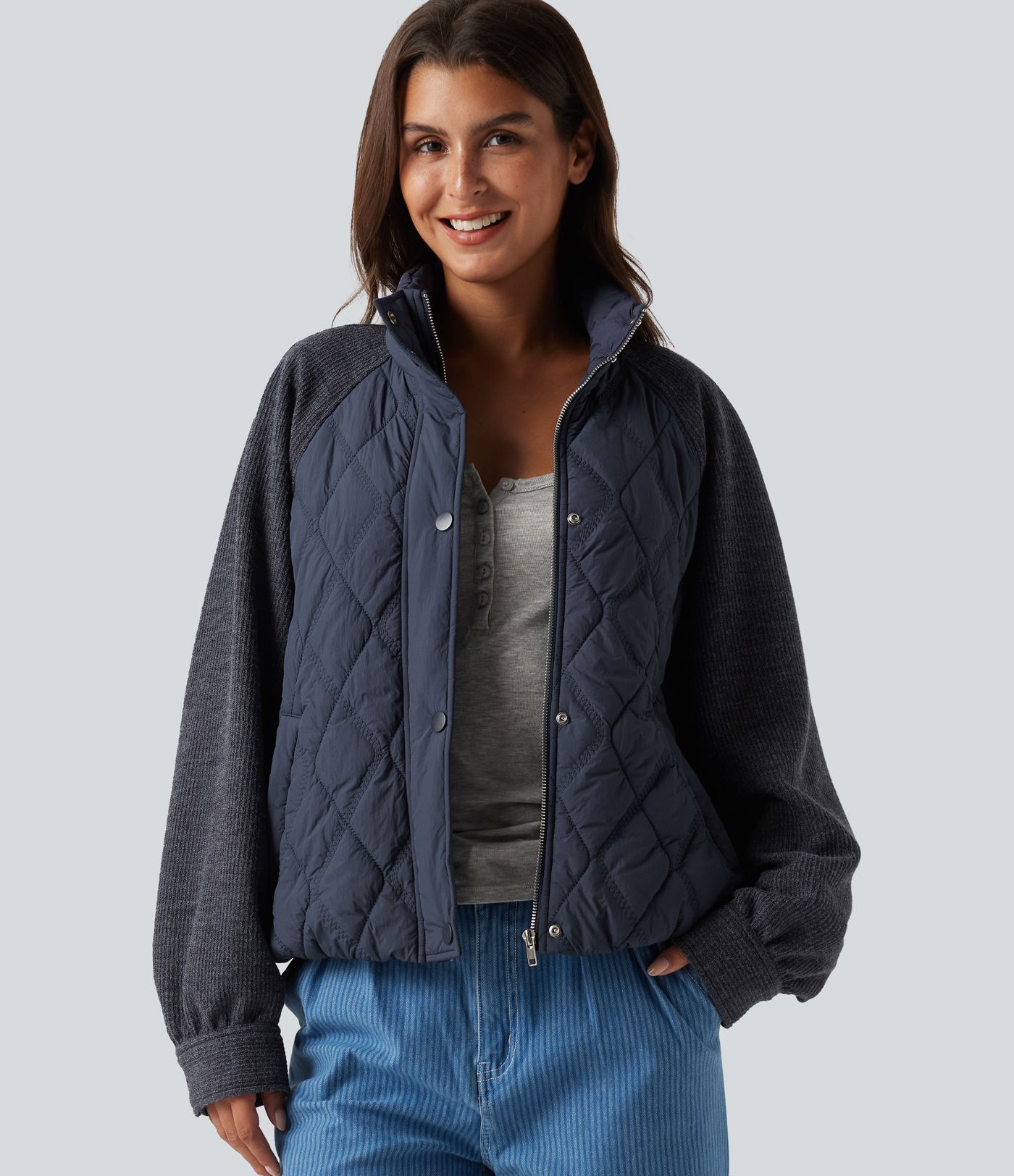 High Neck Long Sleeve Raglan Casual Padded Jacket with Pockets High Neck Long Sleeve Raglan Casual Padded Jacket with Pockets