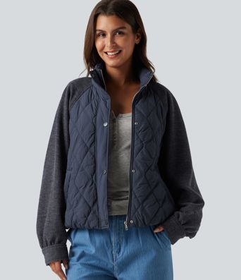 High Neck Long Sleeve Raglan Casual Padded Jacket with Pockets High Neck Long Sleeve Raglan Casual Padded Jacket with Pockets