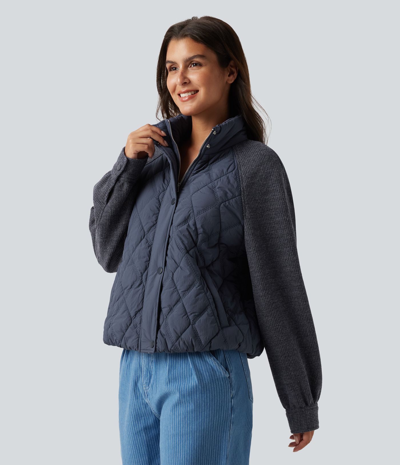 High Neck Long Sleeve Raglan Casual Padded Jacket with Pockets High Neck Long Sleeve Raglan Casual Padded Jacket with Pockets