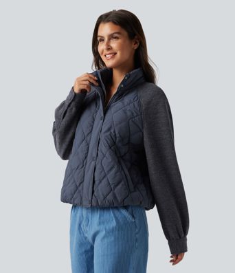 High Neck Long Sleeve Raglan Casual Padded Jacket with Pockets High Neck Long Sleeve Raglan Casual Padded Jacket with Pockets