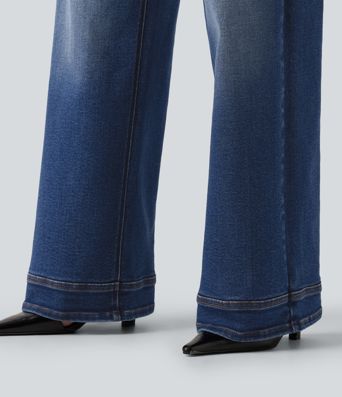 Low Rise Raw Hem Wide Leg Casual Jeans with Pockets Low Rise Raw Hem Wide Leg Casual Jeans with Pockets