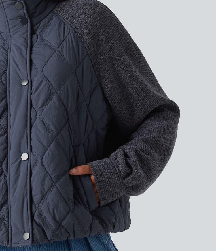 High Neck Long Sleeve Raglan Casual Padded Jacket with Pockets High Neck Long Sleeve Raglan Casual Padded Jacket with Pockets