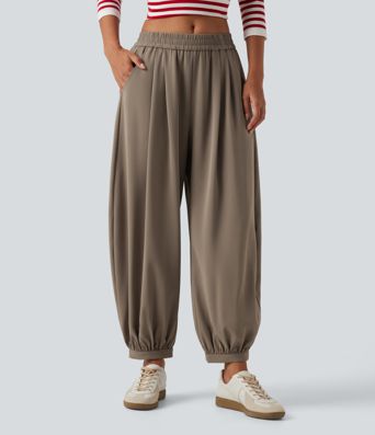 Pantalon décontracté taille mi-haute avec poches