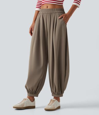 Pantalon décontracté taille mi-haute avec poches