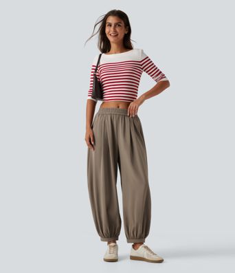 Pantalon décontracté taille mi-haute avec poches