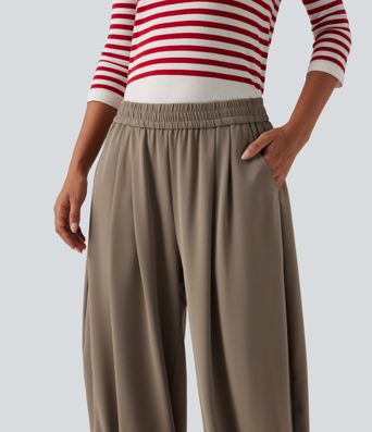 Pantalon décontracté taille mi-haute avec poches