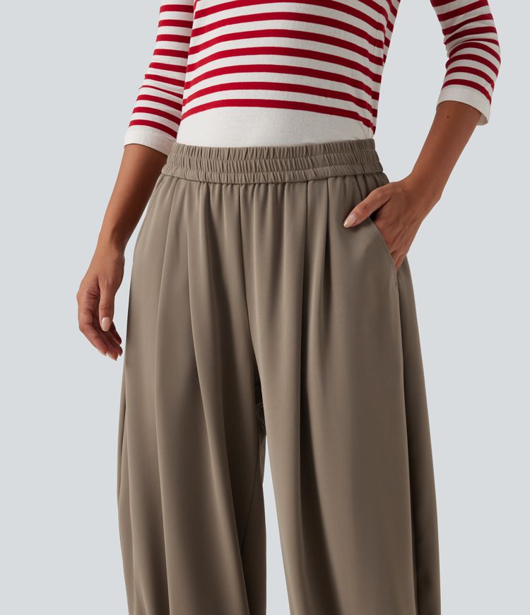 Pantalon décontracté taille mi-haute avec poches