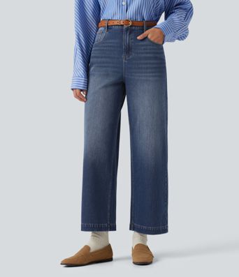 Halara Flex™ vaqueros informales de talle alto y pierna ancha con bolsillos Halara Flex™ vaqueros informales de talle alto y pierna ancha con bolsillos