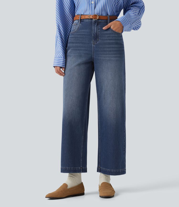 Halara Flex™ vaqueros informales de talle alto y pierna ancha con bolsillos Halara Flex™ vaqueros informales de talle alto y pierna ancha con bolsillos