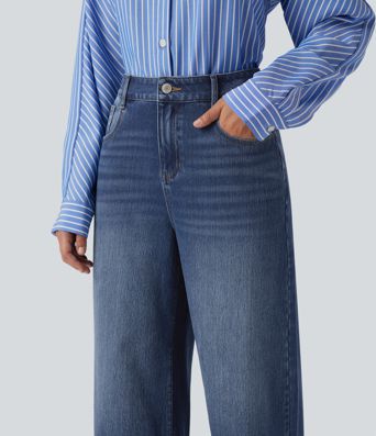 Halara Flex™ vaqueros informales de talle alto y pierna ancha con bolsillos Halara Flex™ vaqueros informales de talle alto y pierna ancha con bolsillos