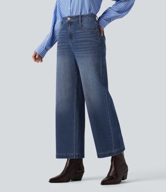 Halara Flex™ vaqueros informales de talle alto y pierna ancha con bolsillos Halara Flex™ vaqueros informales de talle alto y pierna ancha con bolsillos