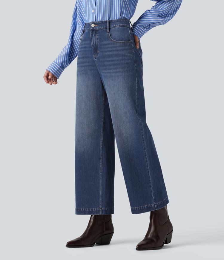Halara Flex™ vaqueros informales de talle alto y pierna ancha con bolsillos Halara Flex™ vaqueros informales de talle alto y pierna ancha con bolsillos