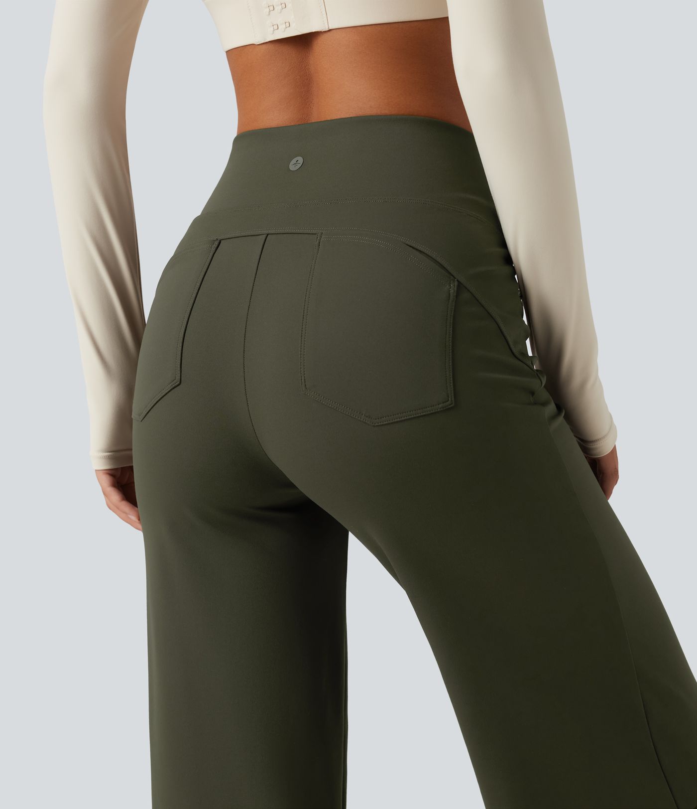 High Waisted Leopard Tummy Control Wide Leg Yoga Pants with Pockets