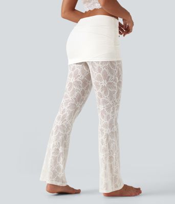 SoftlyZero™ High Stretch Lace Bootcut Casual Skirted Leggings with Pockets