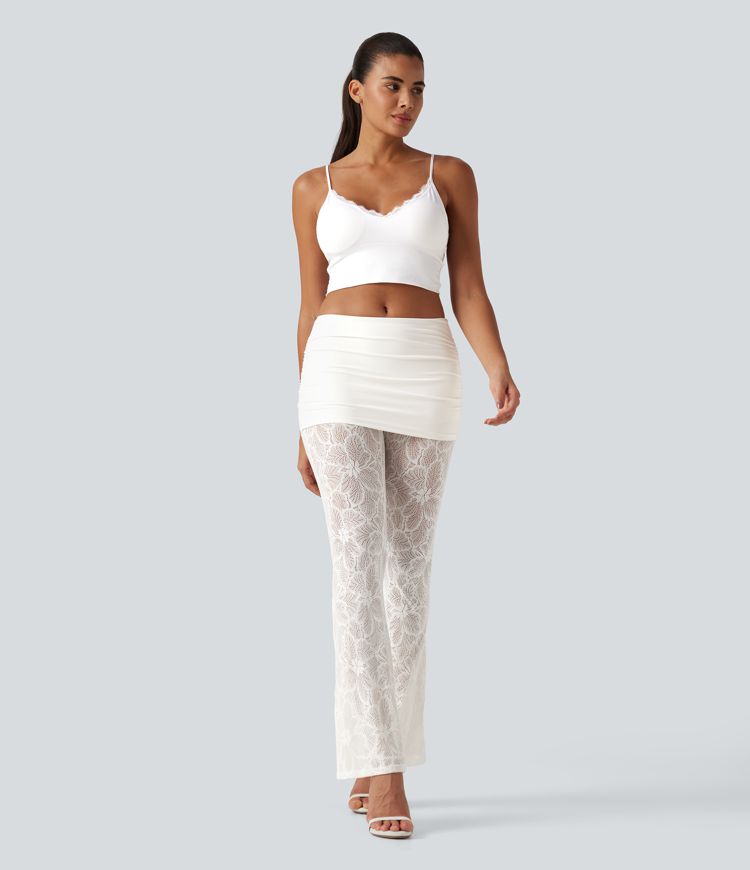 SoftlyZero™ High Stretch Lace Bootcut Casual Skirted Leggings with Pockets