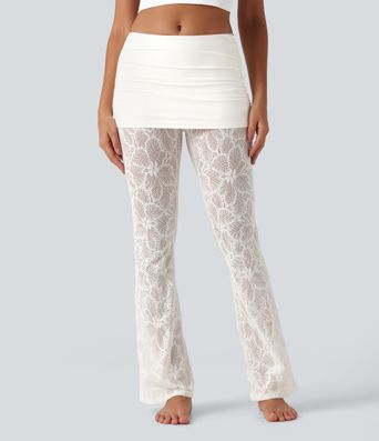 SoftlyZero™ High Stretch Lace Bootcut Casual Skirted Leggings with Pockets