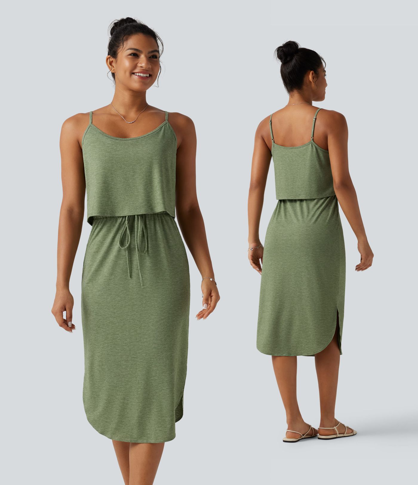 Robe nuisette midi casual à ourlet courbé fendu et cordon de serrage Robe nuisette midi casual à ourlet courbé fendu et cordon de serrage