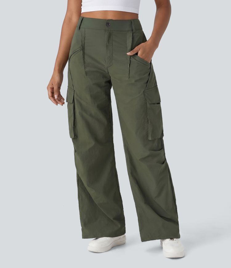 Mid Rise Button Zipper Side Pocket Wide Leg Baggy Casual Cargo Pants Mid Rise Button Zipper Side Pocket Wide Leg Baggy Casual Cargo Pants
