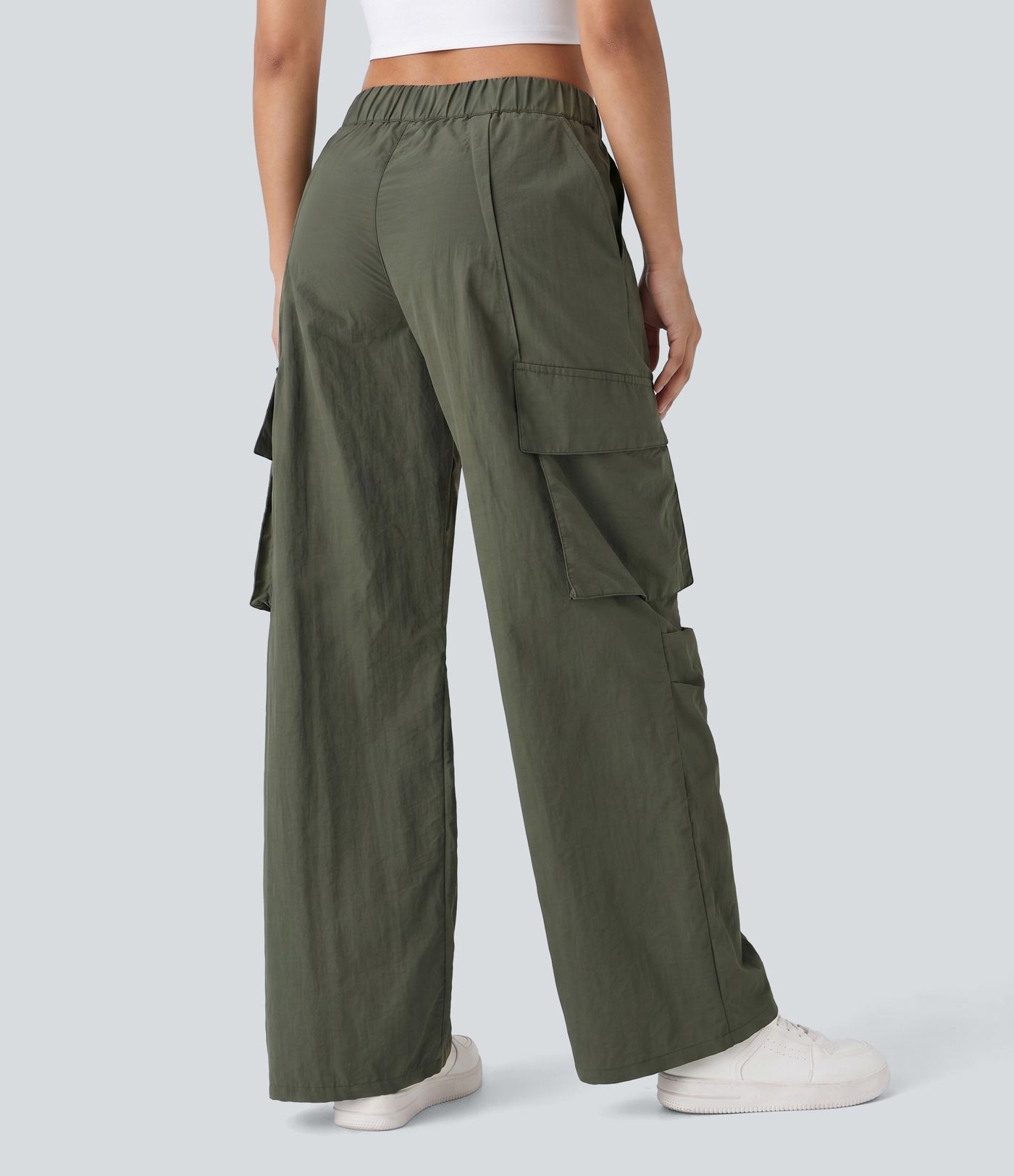 Mid Rise Button Zipper Side Pocket Wide Leg Baggy Casual Cargo Pants Mid Rise Button Zipper Side Pocket Wide Leg Baggy Casual Cargo Pants