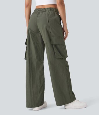 Mid Rise Button Zipper Side Pocket Wide Leg Baggy Casual Cargo Pants Mid Rise Button Zipper Side Pocket Wide Leg Baggy Casual Cargo Pants