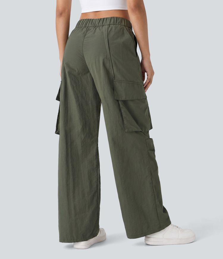 Mid Rise Button Zipper Side Pocket Wide Leg Baggy Casual Cargo Pants Mid Rise Button Zipper Side Pocket Wide Leg Baggy Casual Cargo Pants