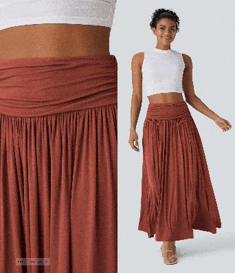 Jupe longue fluide froncée taille haute Jupe longue fluide froncée taille haute