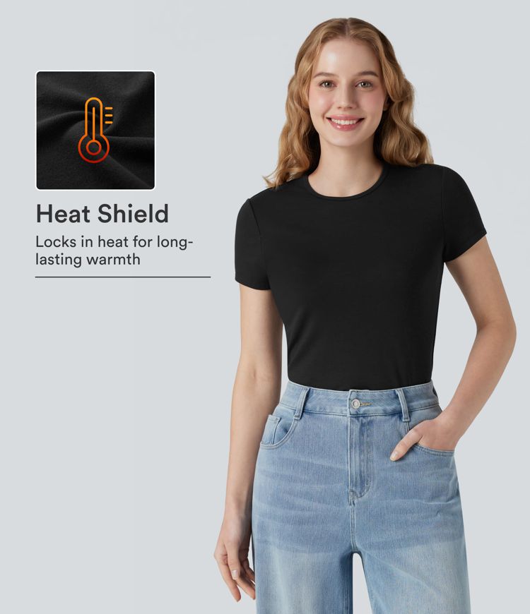 Halara HeatCore Round Neck Short Sleeve Casual Warming T-Shirt Halara HeatCore Round Neck Short Sleeve Casual Warming T-Shirt