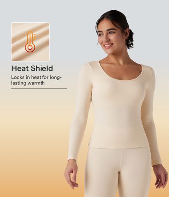 Halara HeatCore Scoop Neck Long Sleeve Built-in Bra Casual Warming Top