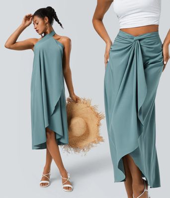 Jupe fluide de Vacances Breezeful™ Séchage Rapide Taille Haute Dos Noué Torsadé