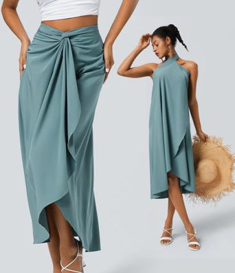 Jupe fluide de Vacances Breezeful™ Séchage Rapide Taille Haute Dos Noué Torsadé