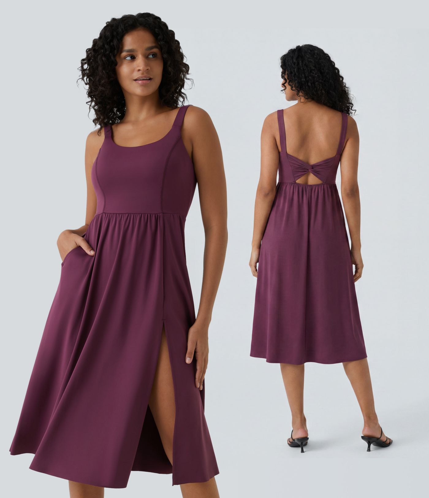 Vestido midi casual con relleno para copas A-D Vestido midi casual con relleno para copas A-D