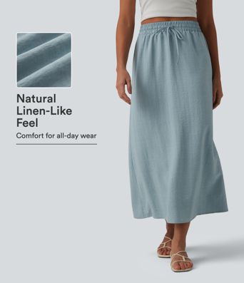 High Waisted Drawstring Maxi Linen-Feel Casual Skirt High Waisted Drawstring Maxi Linen-Feel Casual Skirt