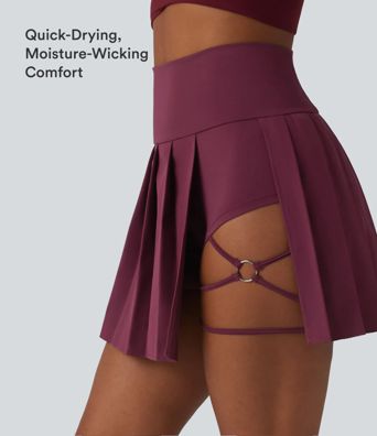 Breezeful™ Mini-Tanzrock mit hohem Bund, plissiert, 2-in-1, asymmetrischem Saum, schnelltrocknend, mit Taschen – längere Länge