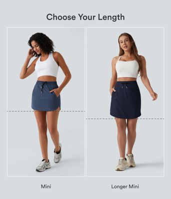 High Waisted Drawstring Pocket 2-in-1 Curved Hem Mini Golf Skirt