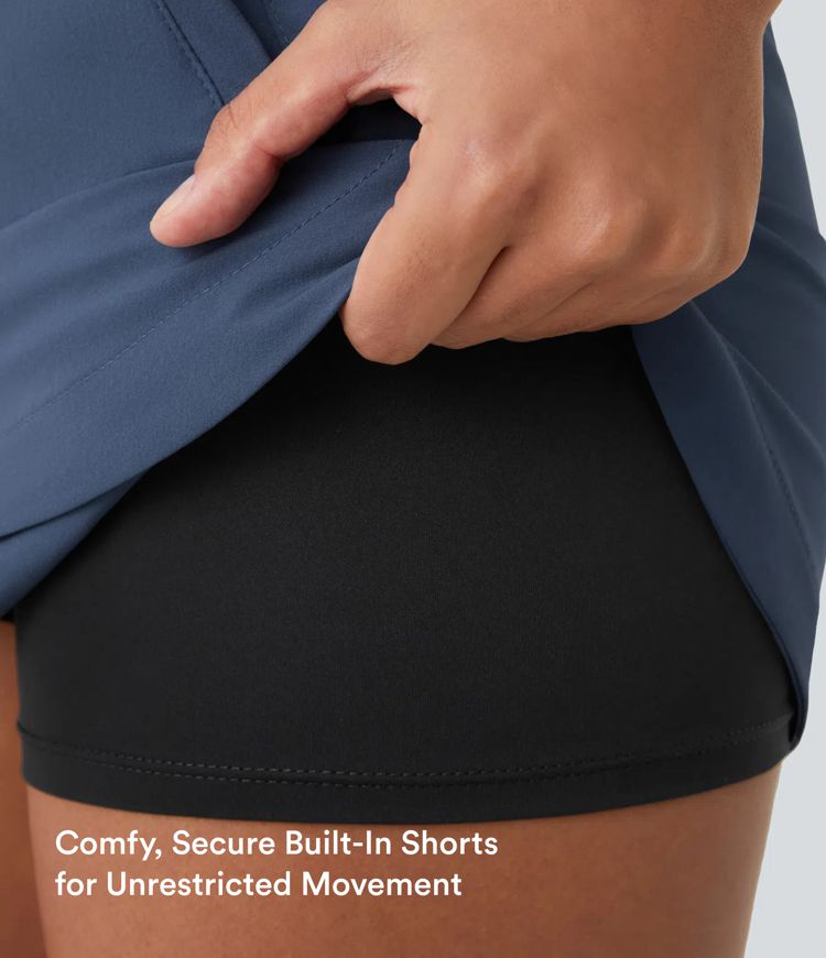High Waisted Drawstring Pocket 2-in-1 Curved Hem Mini Golf Skirt