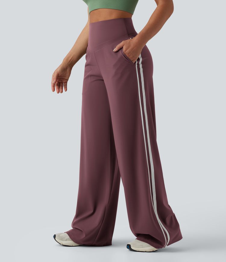 Pantalon ample yoga Halara UltraSculpt™ taille haute gainant à rayures color block avec poches