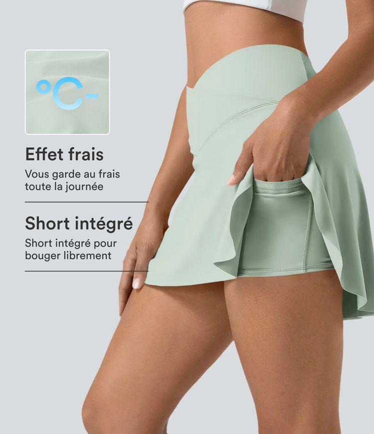 Jupe de tennis mini 2-en-1 quotidienne SoftlyZero™ Airy avec croisement, poche latérale et effet frais InstantCool, Lucid, protection solaire UPF50+