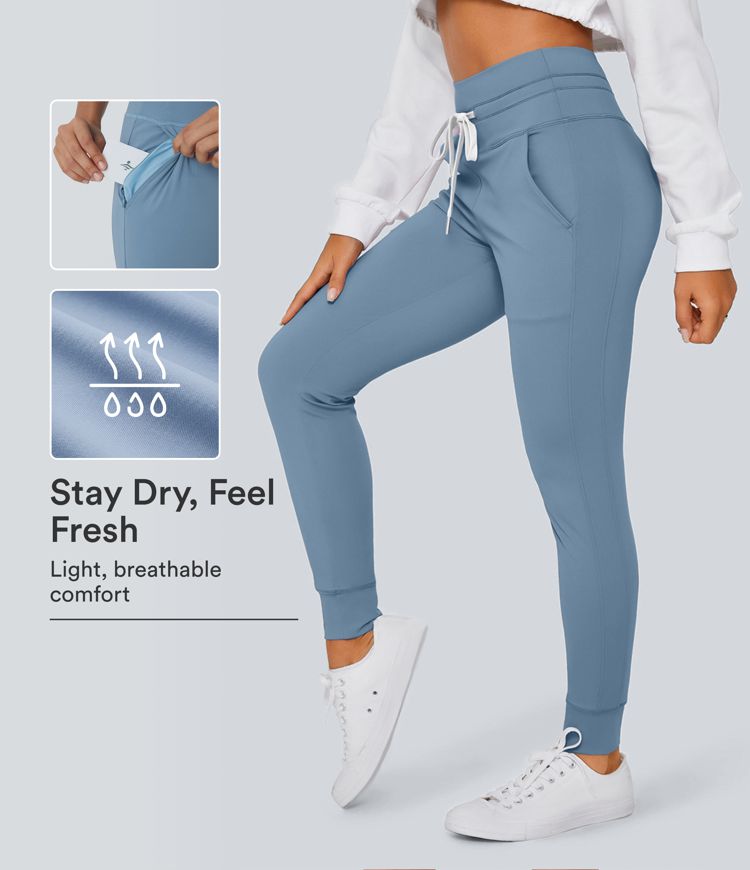 SoftlyZero™ Plush High Waisted Drawstring Pocket Plain Full Length Joggers SoftlyZero™ Plush High Waisted Drawstring Pocket Plain Full Length Joggers